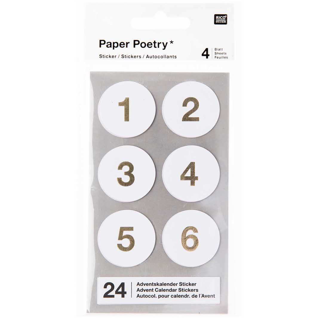 4 Planches de 24 stickers - Calendrier de l'Avent - Blanc