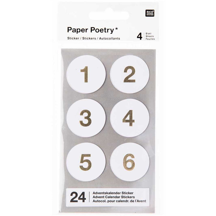 4 Planches de 24 stickers - Calendrier de l'Avent - Blanc