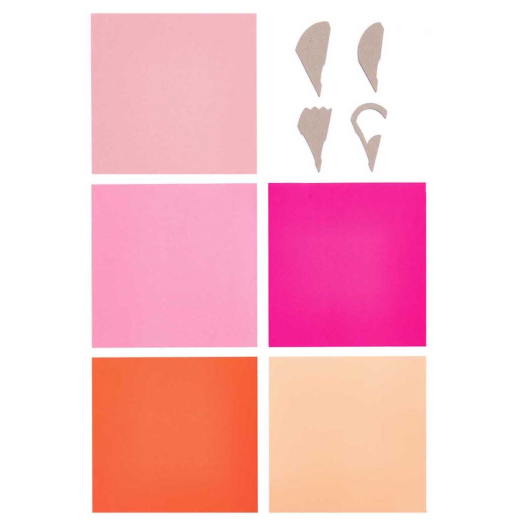 50 Papiers Origami Unis et Gabarits - Rose - 5 couleurs - 15x15 cm