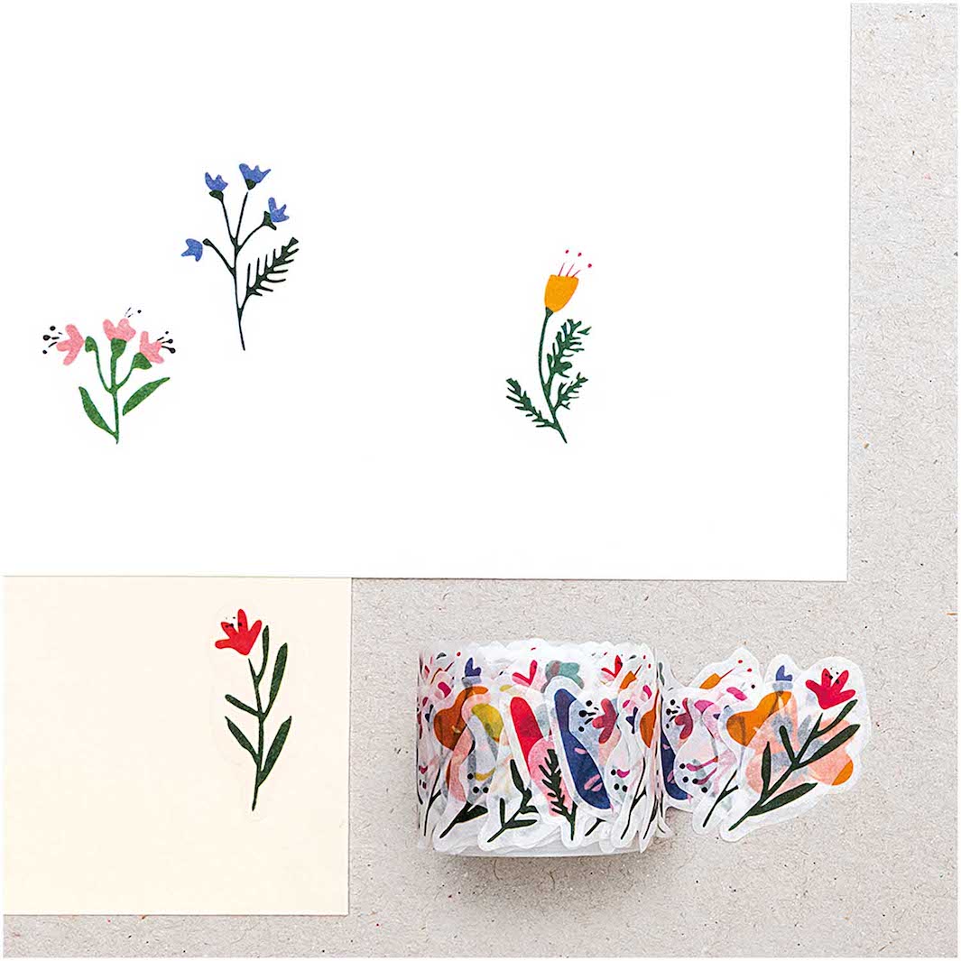 Rouleau de 200 Stickers - Fleurs - Multicolore