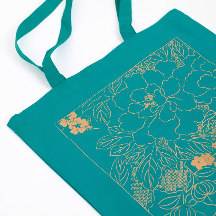 Tote Bag Adeline Klam - Motif Fleuri - Bleu Canard