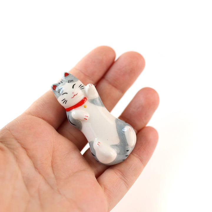 Chat Long sur le Dos - Porte-Baguettes - Tigré, Gris Clair et Foncé