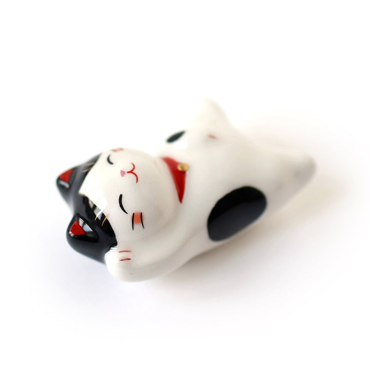 Chat Maneki-Neko Flottant en Céramique - Moucheté, Noir