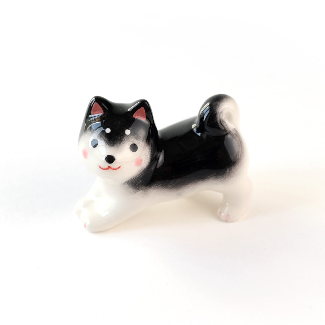 Shiba Inu Debout - Porte-Baguettes en Céramique - Noir