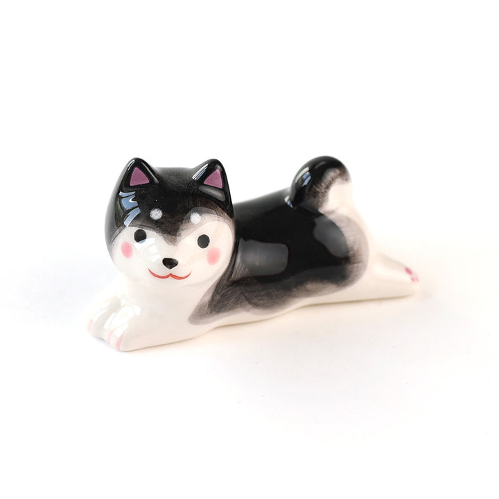 Shiba Inu sur le Ventre - Porte-Baguettes en Céramique - Noir