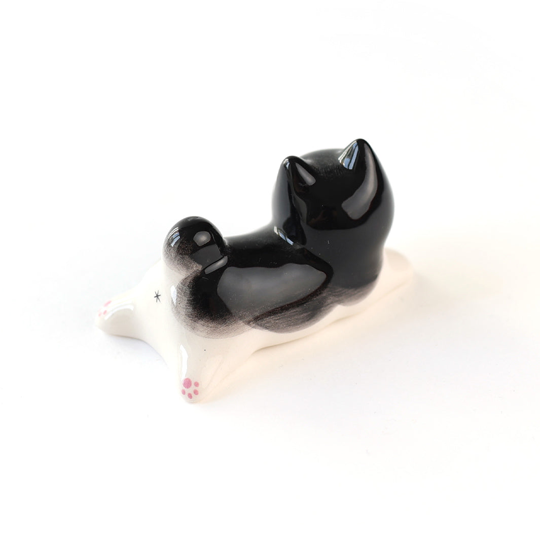 Shiba Inu sur le Ventre - Porte-Baguettes en Céramique - Noir
